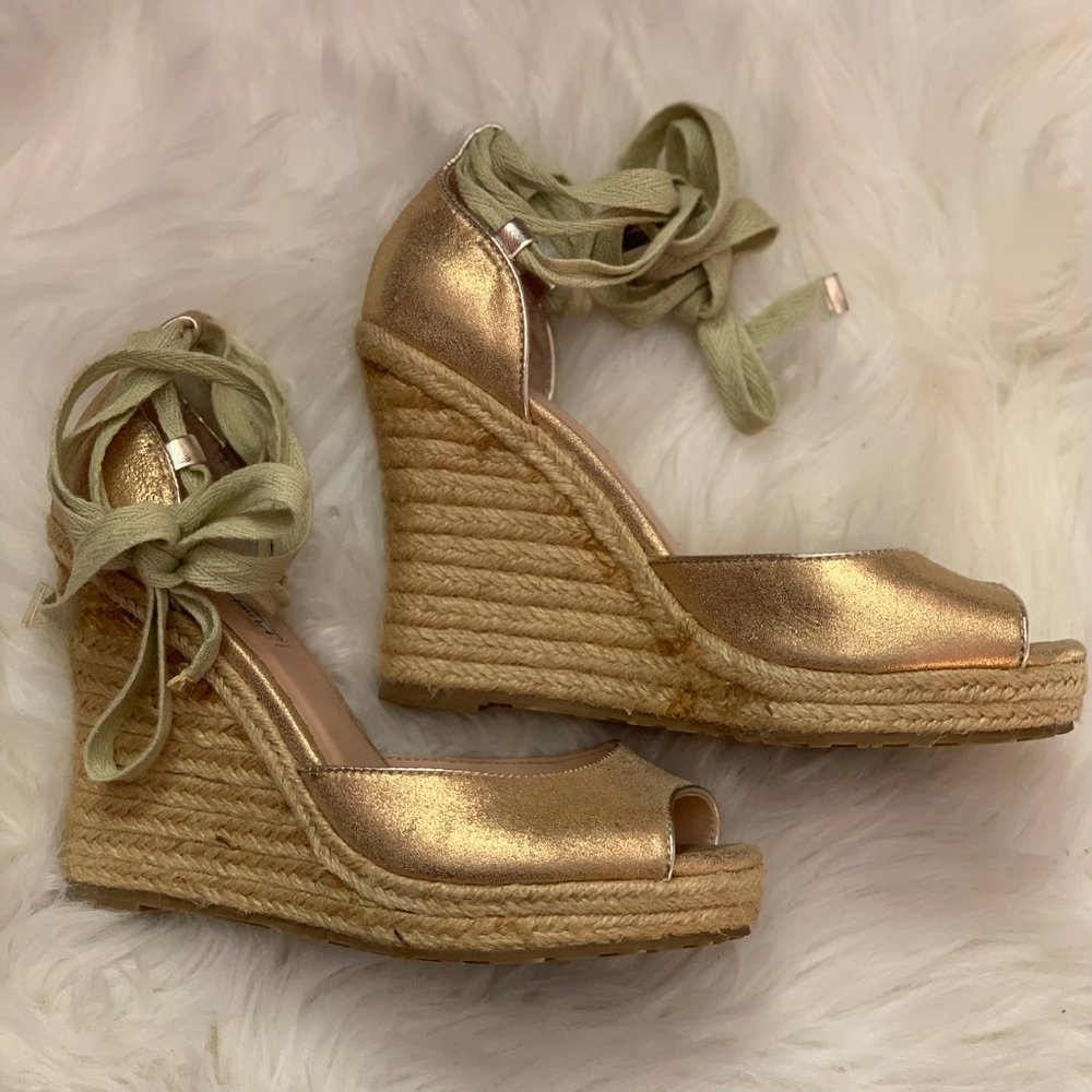 Charles David Gold Leather Espadrilles